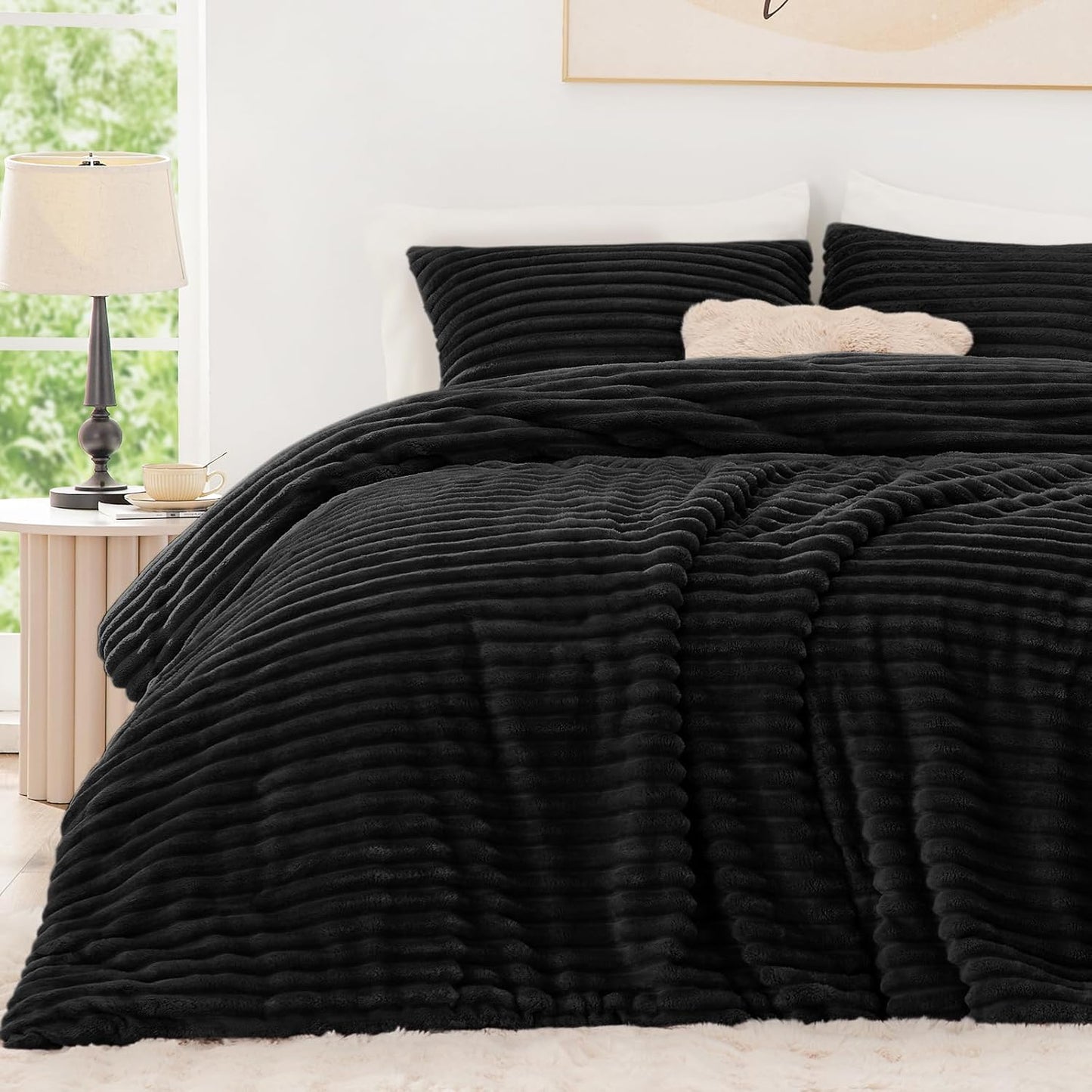 Fluffy Comforter Set King Size - Soft Faux Fur Bedding Set