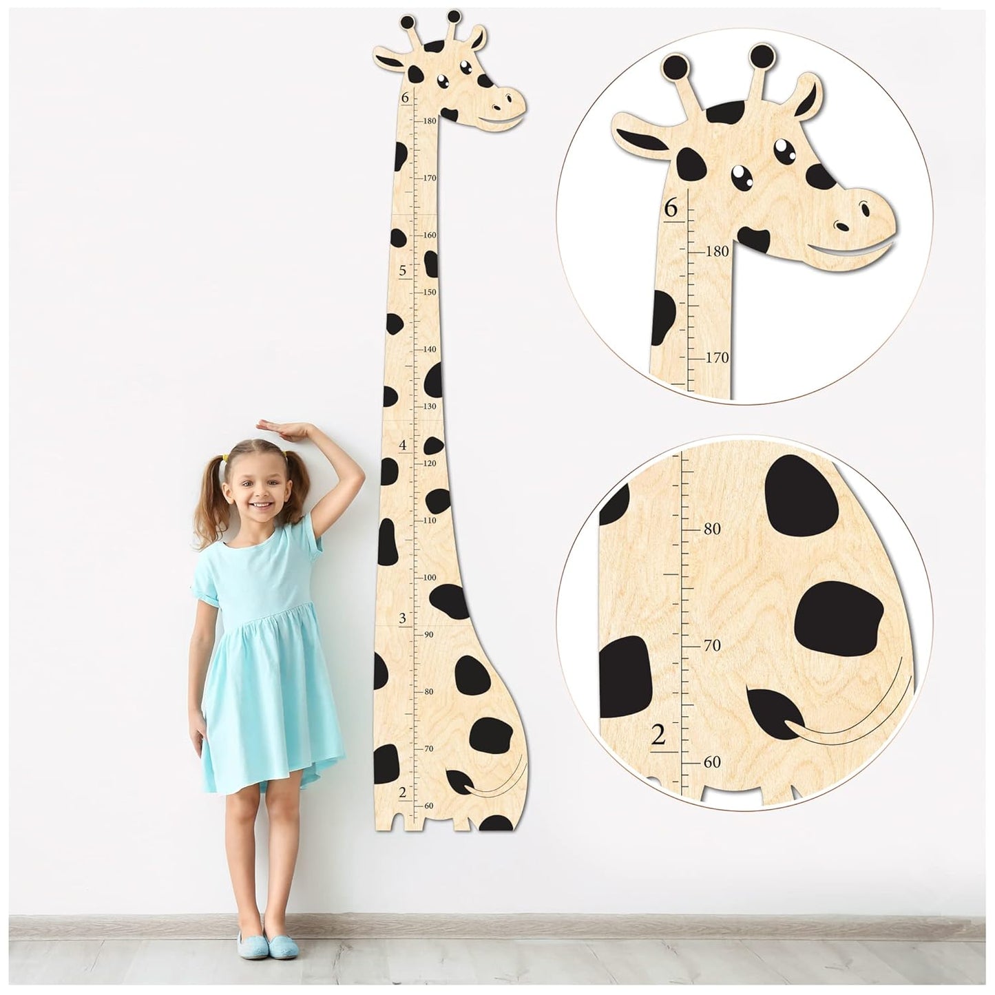 Wooden Growth Chart for Kids - Cute Giraffe Height Ruler