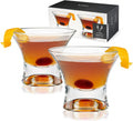 Stemless Manhattan Glasses Set of 2 - Heavy Base Crystal Cocktail