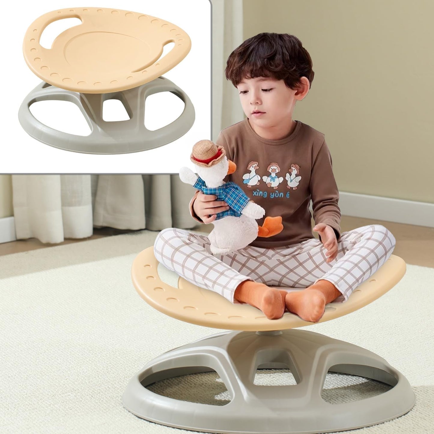 Enhanced Focus: Kids Swing Chair in Khaki