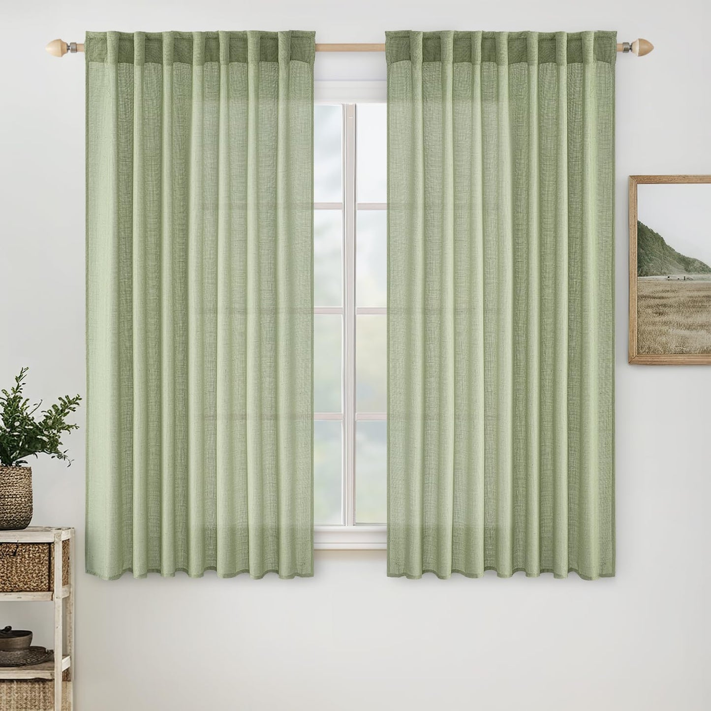 MIULEE Sage Green Linen Curtains for Bedroom and Living Room
