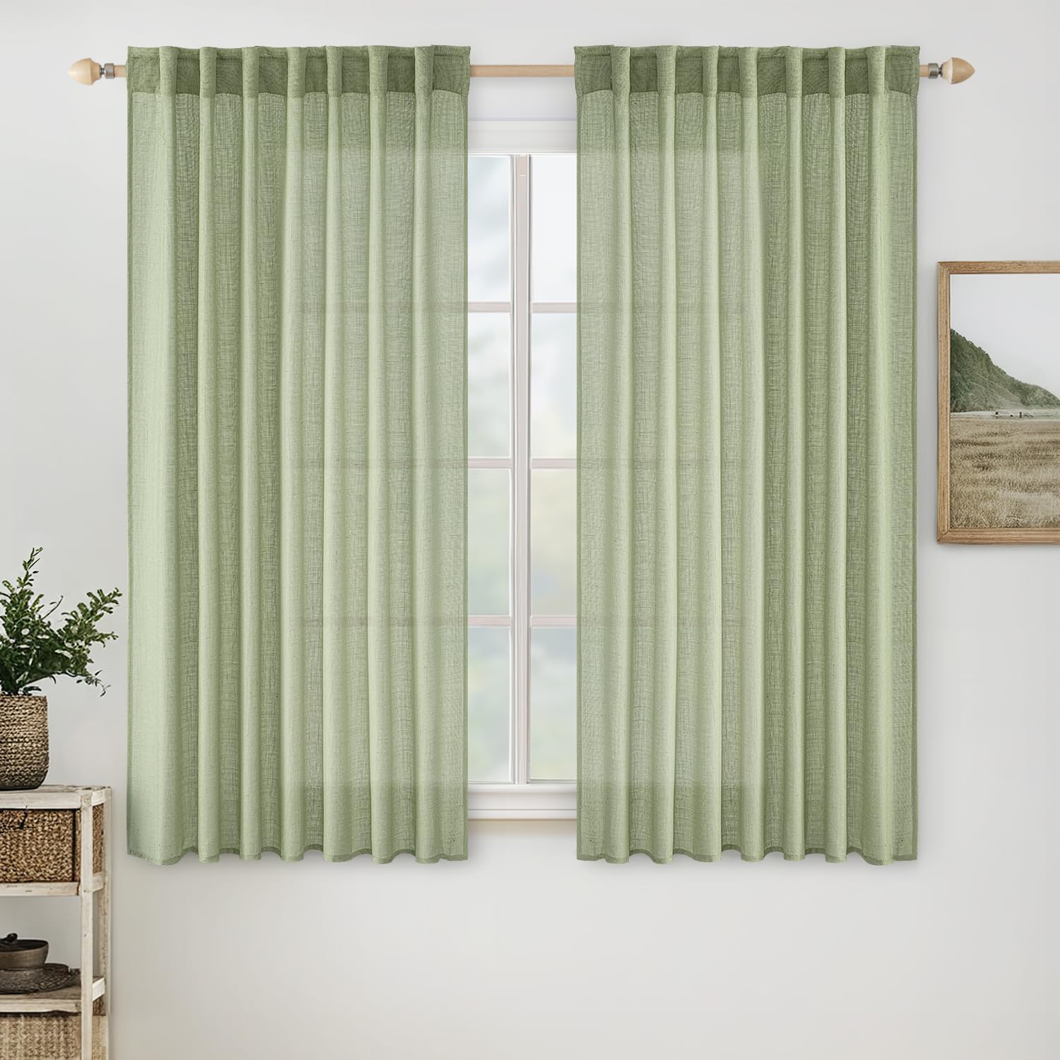 MIULEE Sage Green Linen Curtains for Bedroom and Living Room