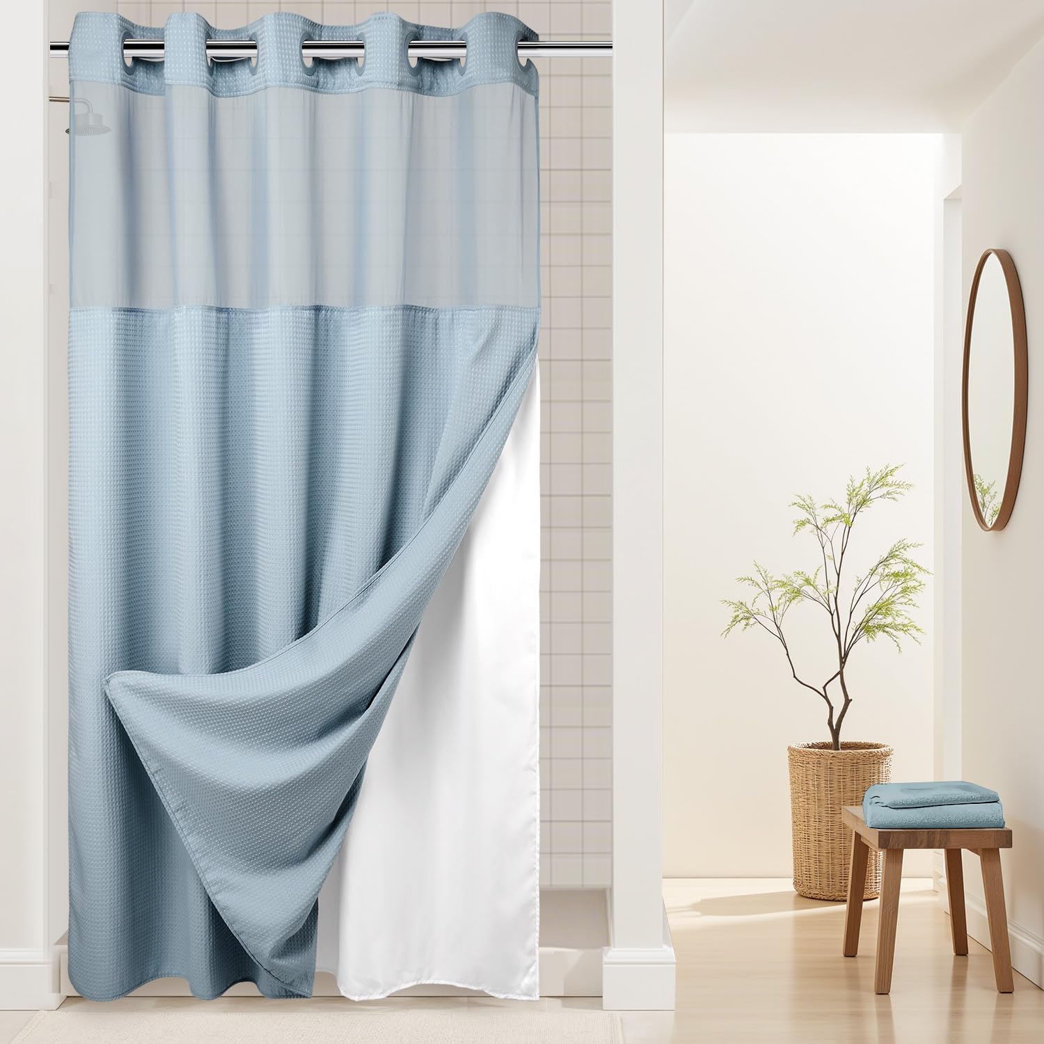 River Dream Heavyweight Dotted Waffle Weave Shower Curtain