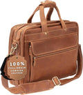 Luxorro Full Grain Leather Briefcase for Men - Light Brown Style