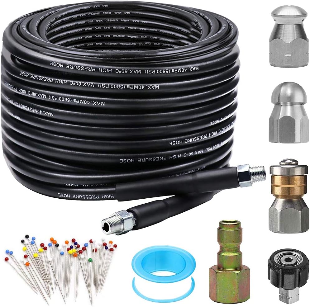 Sewer Jetter Kit for Pressure Washer 50FT - 5800PSI Drain Cleaner
