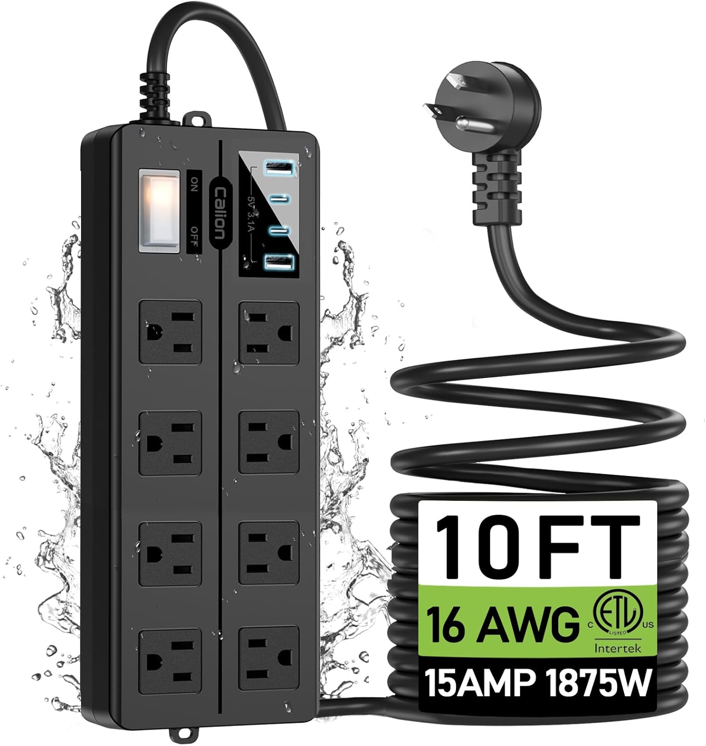VNJ Outdoor Power Strip with 8AC Outlets and 4USB Ports
