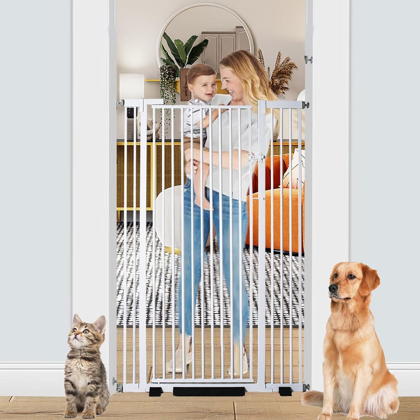 55 Inch Tall Baby Gate Auto Close Adjustable Pet Gate for Doorways