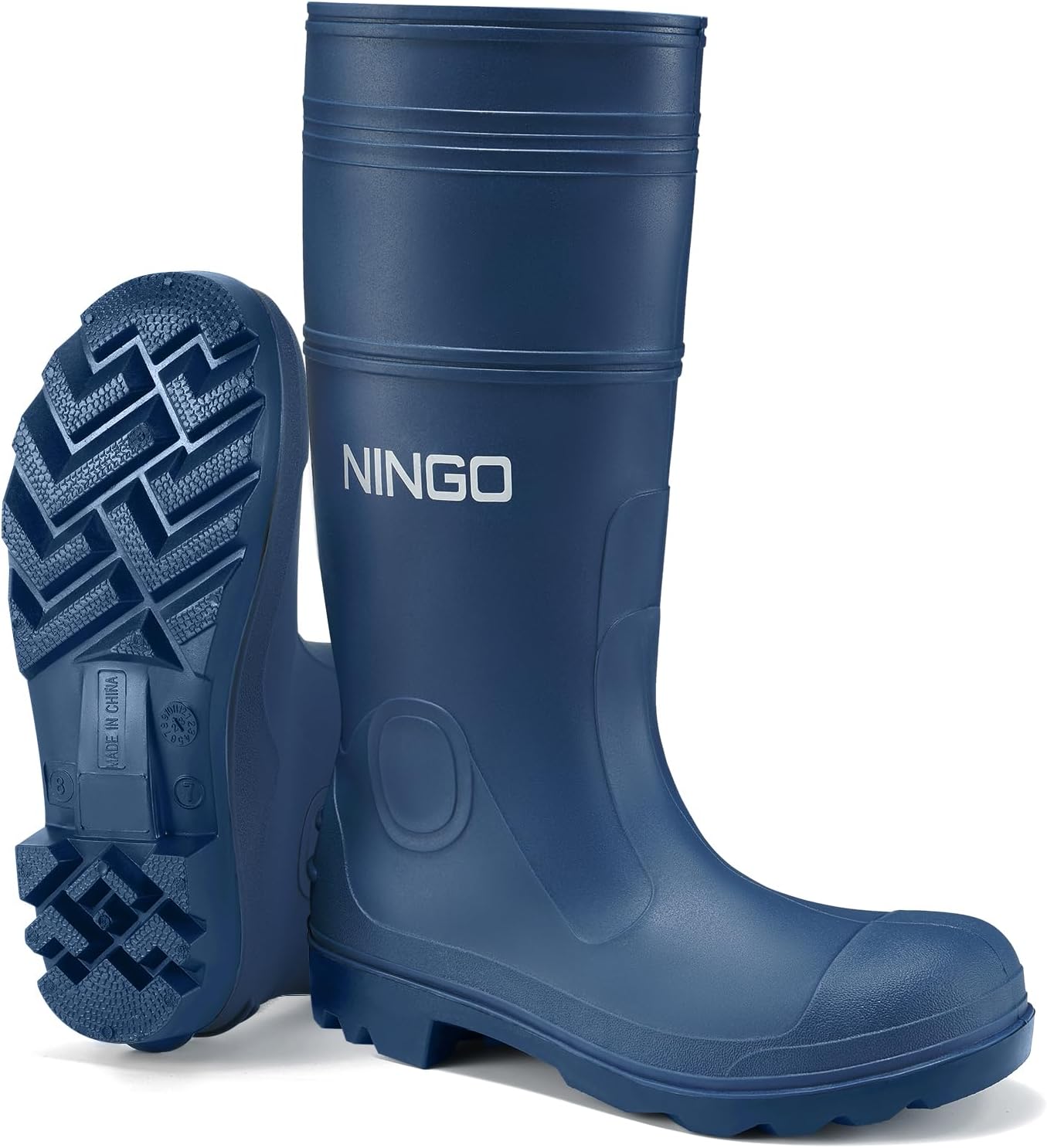 NINGO Men's Steel Toe Rain Boots for Outdoor Work and Fishing