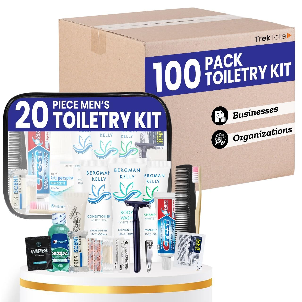 Trektote Bulk Hygiene Kit for Men and Women - 100 Pack Essentials