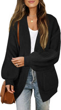 Women's Open Front Chunky Cardigan Lantern Sleeve - Oversized Cozy Fit