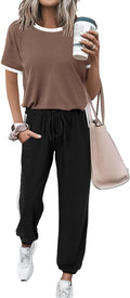 Womens 2 Piece Short Sleeve Tracksuit Set - Summer Jogger Lounge