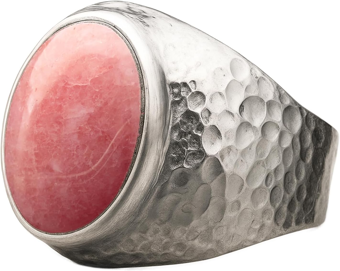 Natural Aventurine Crystal Ring for Men in Hammered Silver
