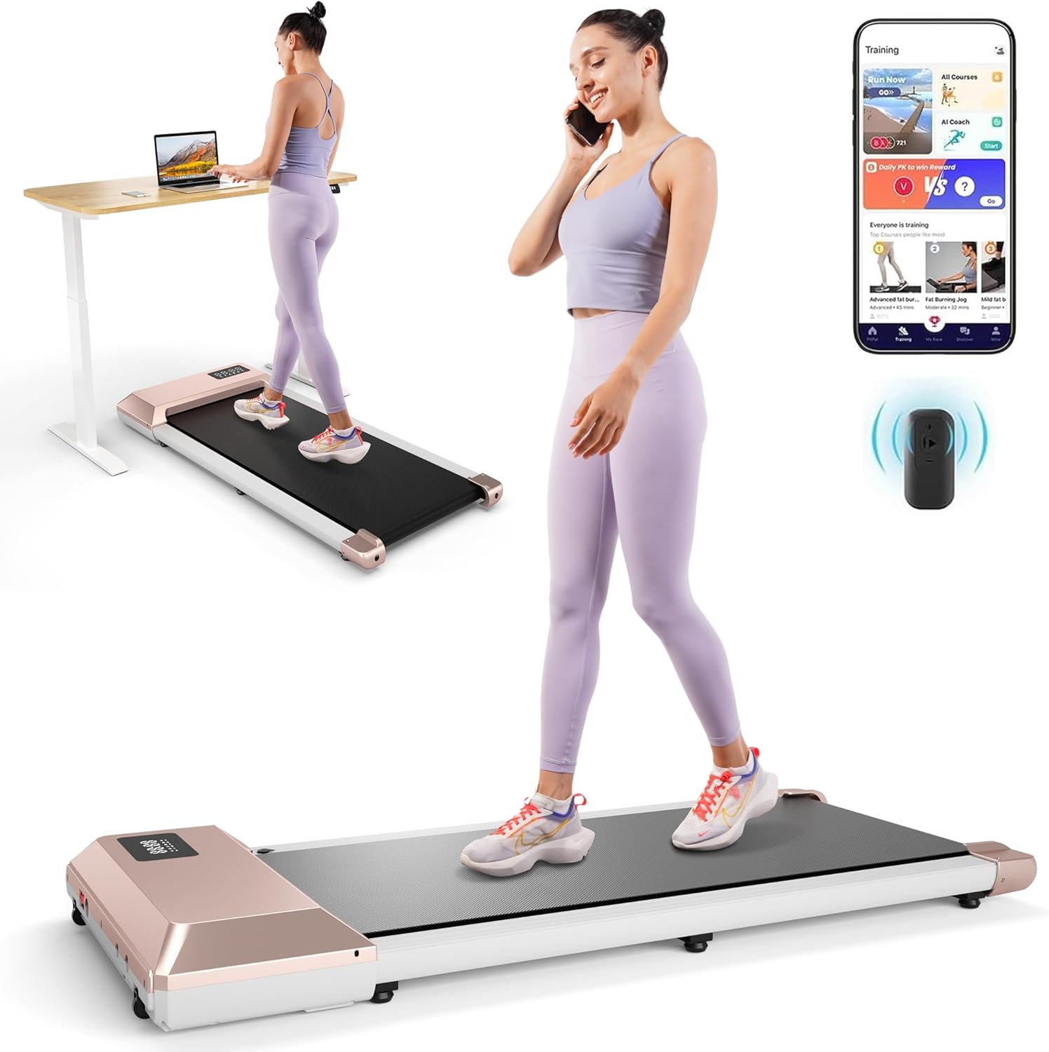 DeerRun 2-in-1 Under Desk Treadmill: Low Noise, Remote Control
