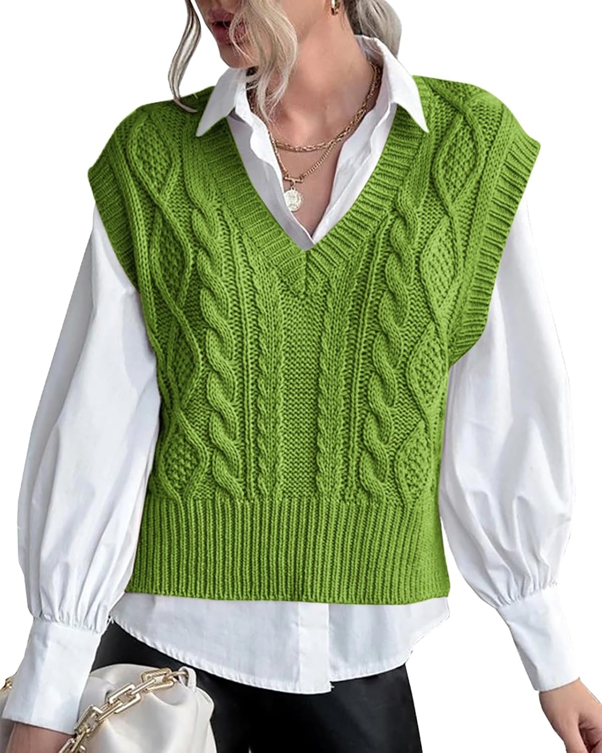 Stylish V Neck Sleeveless Knit Sweater Vest for Women