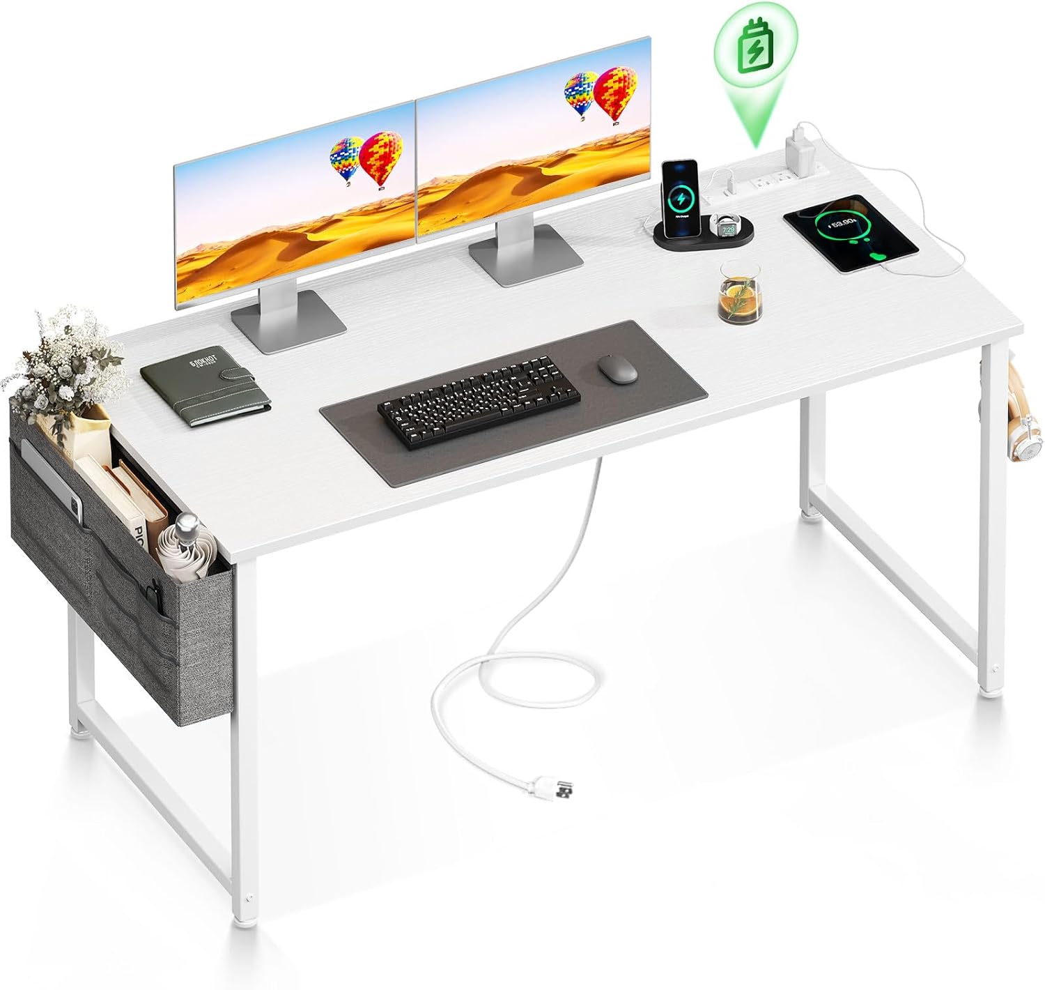 Space-Saving 55 Writing Desk with Storage & Power