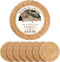 13.8 in Round Boho Placemats Set of 8 - Rustic Woven Plate Chargers