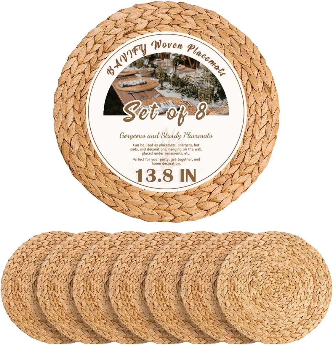 Elegant 13.8 in Round Boho Placemats Set of 8 for Dining