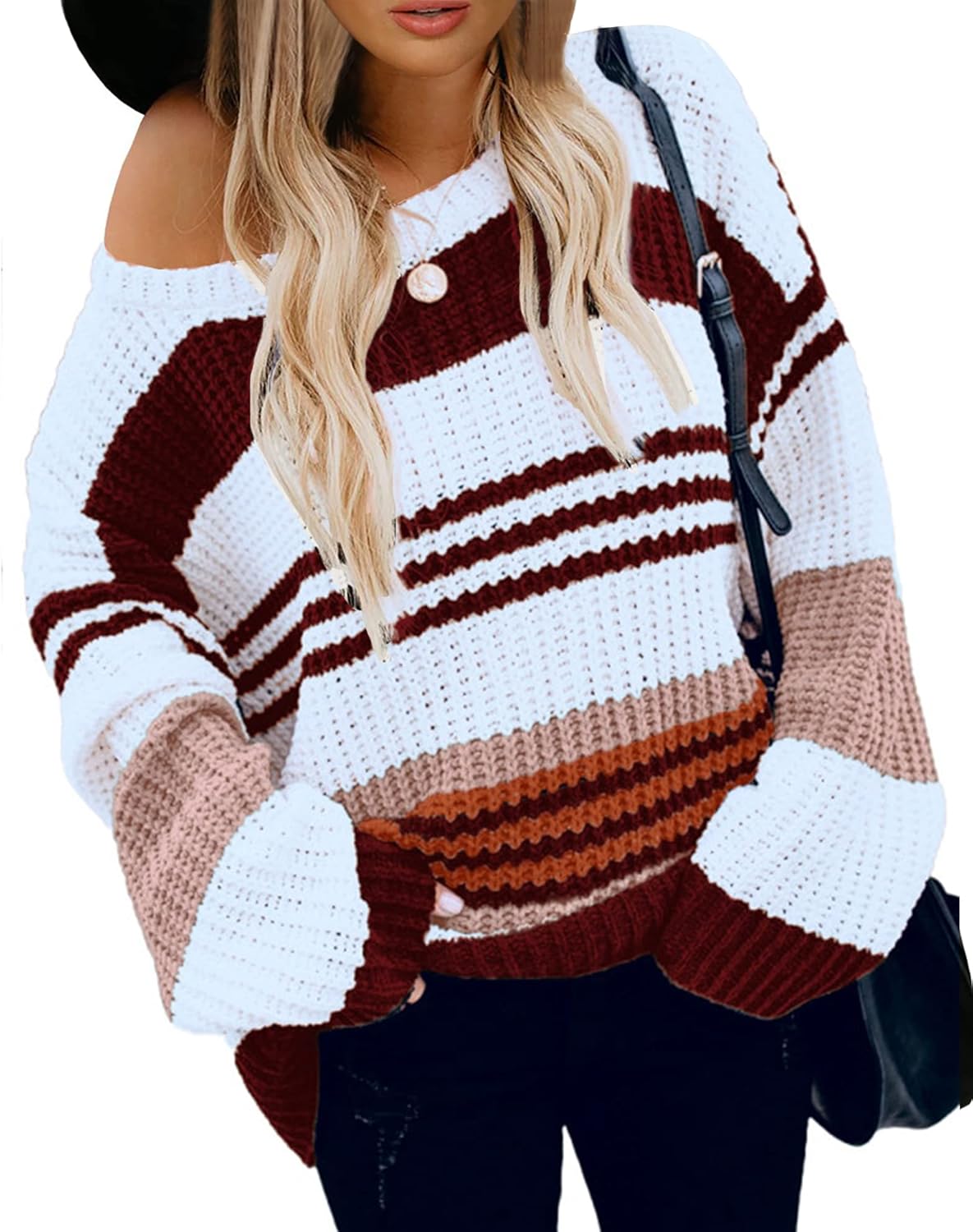 KIRUNDO Women's Striped Color Block Sweater for Fall 2025