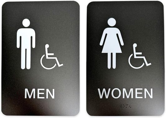 Men And Women ADA Restroom Signs in Graphite Grey for Offices