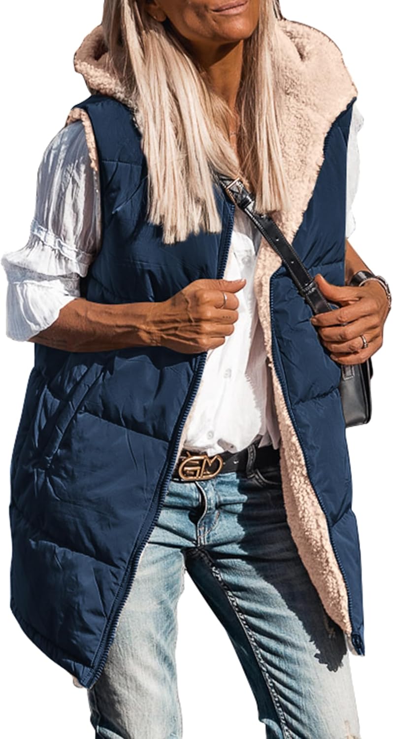 PRETTYGARDEN Womens Reversible Long Vests for Fall and Winter