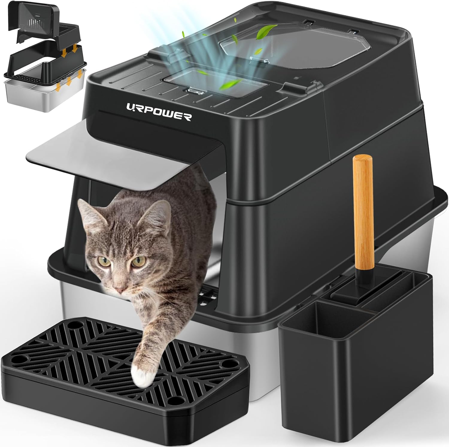 URPOWER Stainless Steel Cat Litter Box with Flip-Top Lid Design