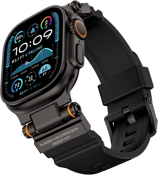 FOAMUNOC Metal Connector Silicone Band for Apple Watch Ultra - Black