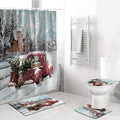 Christmas Vintage Shower Curtain Set 4-Piece - Farmhouse Red Truck