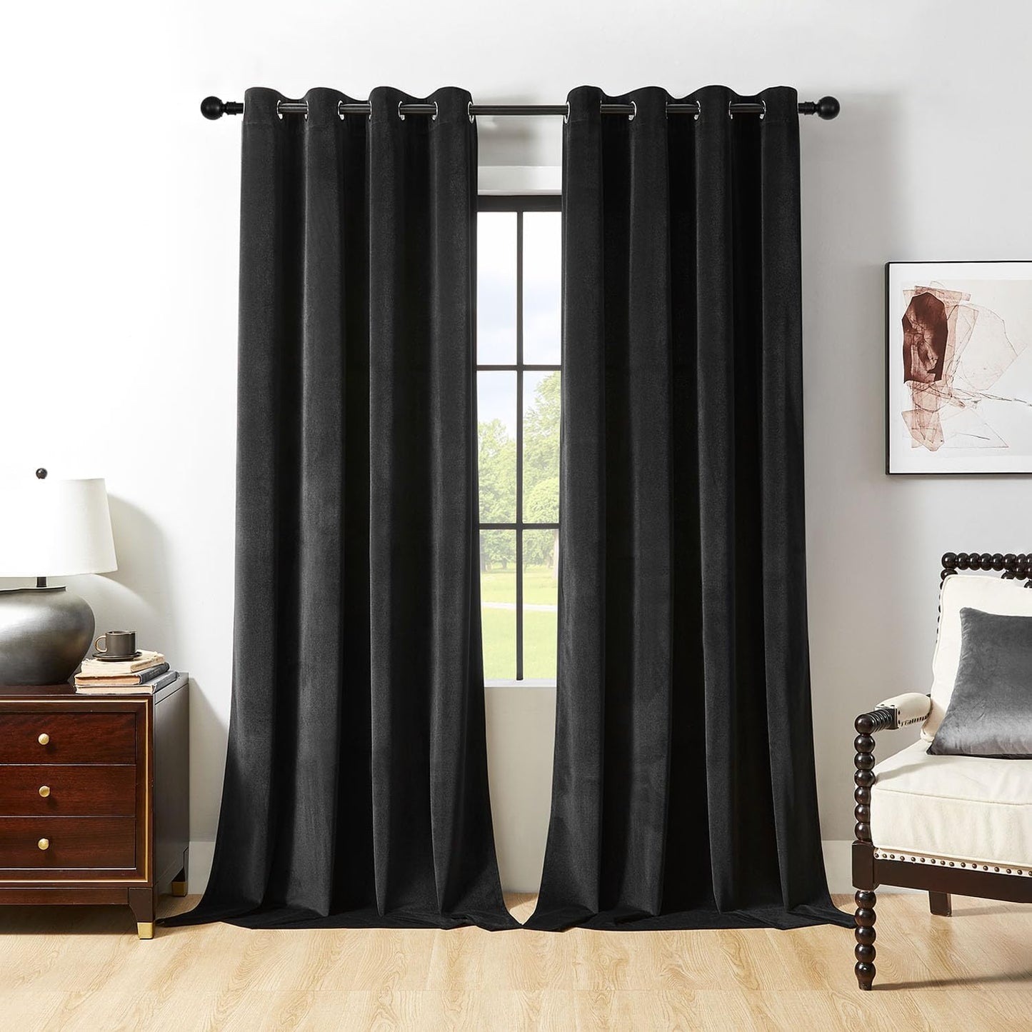 Joydeco Black Velvet Curtains for Luxury Room Darkening Needs