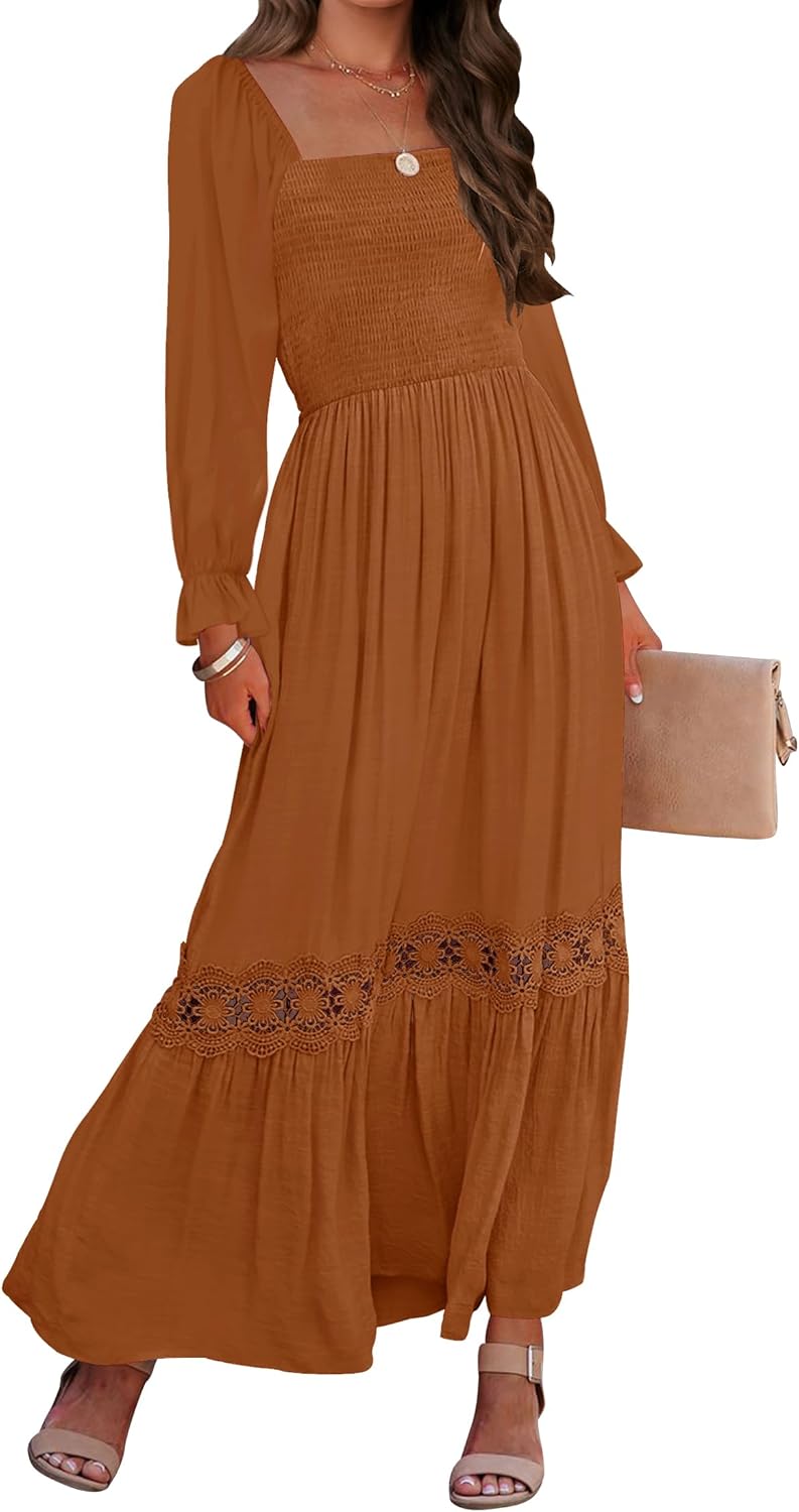 ZESICA Women's Boho Long Sleeve Square Neck Maxi Dress Review