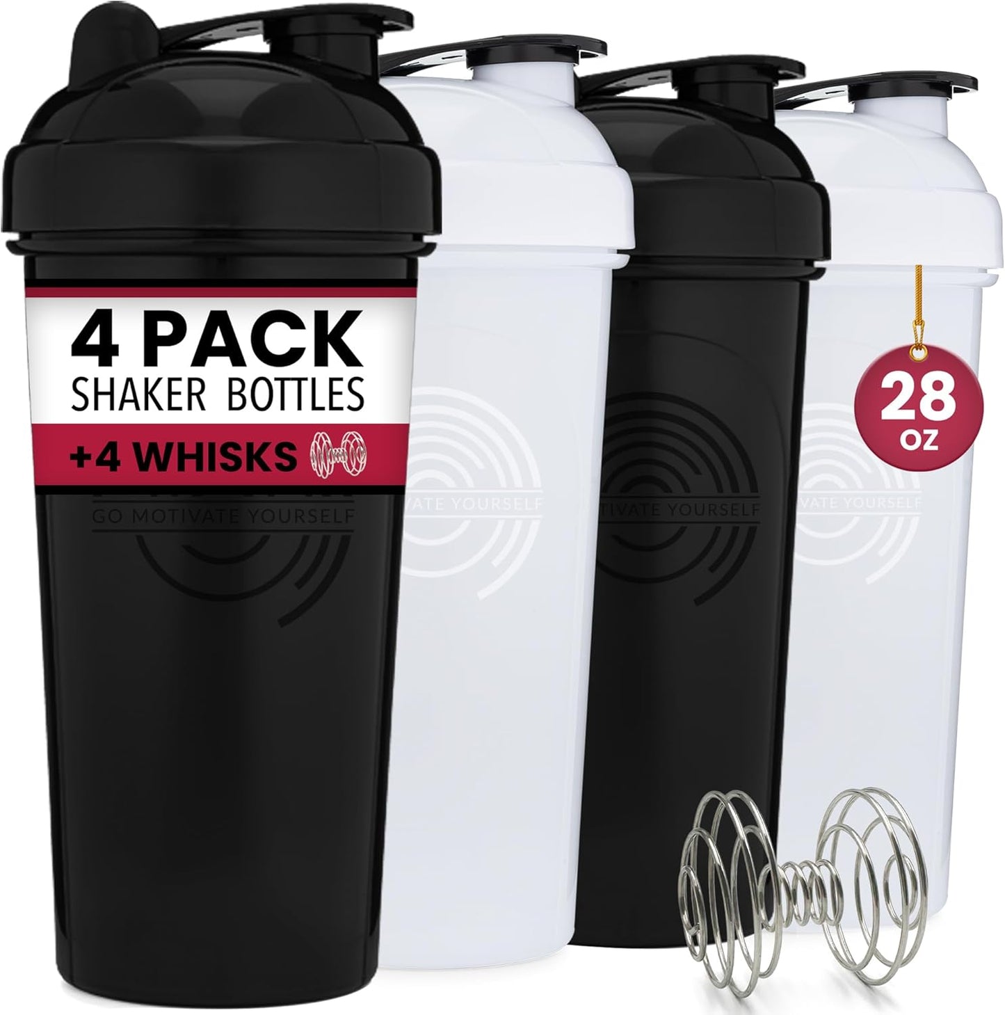 GOMOYO 4-Pack Protein Shaker Bottles - Leak Proof & BPA Free