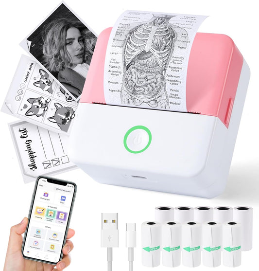 Inkless Portable Sticker Maker - 10 Paper Rolls, DIY Projects, iOS & Android Compatible