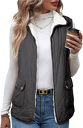 SHEWIN Women Puffer Vest Reversible Sherpa Fleece - Warm Lightweight