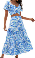 Floral Skirt Set Outfits Suit for Women - Casual Boho Dress