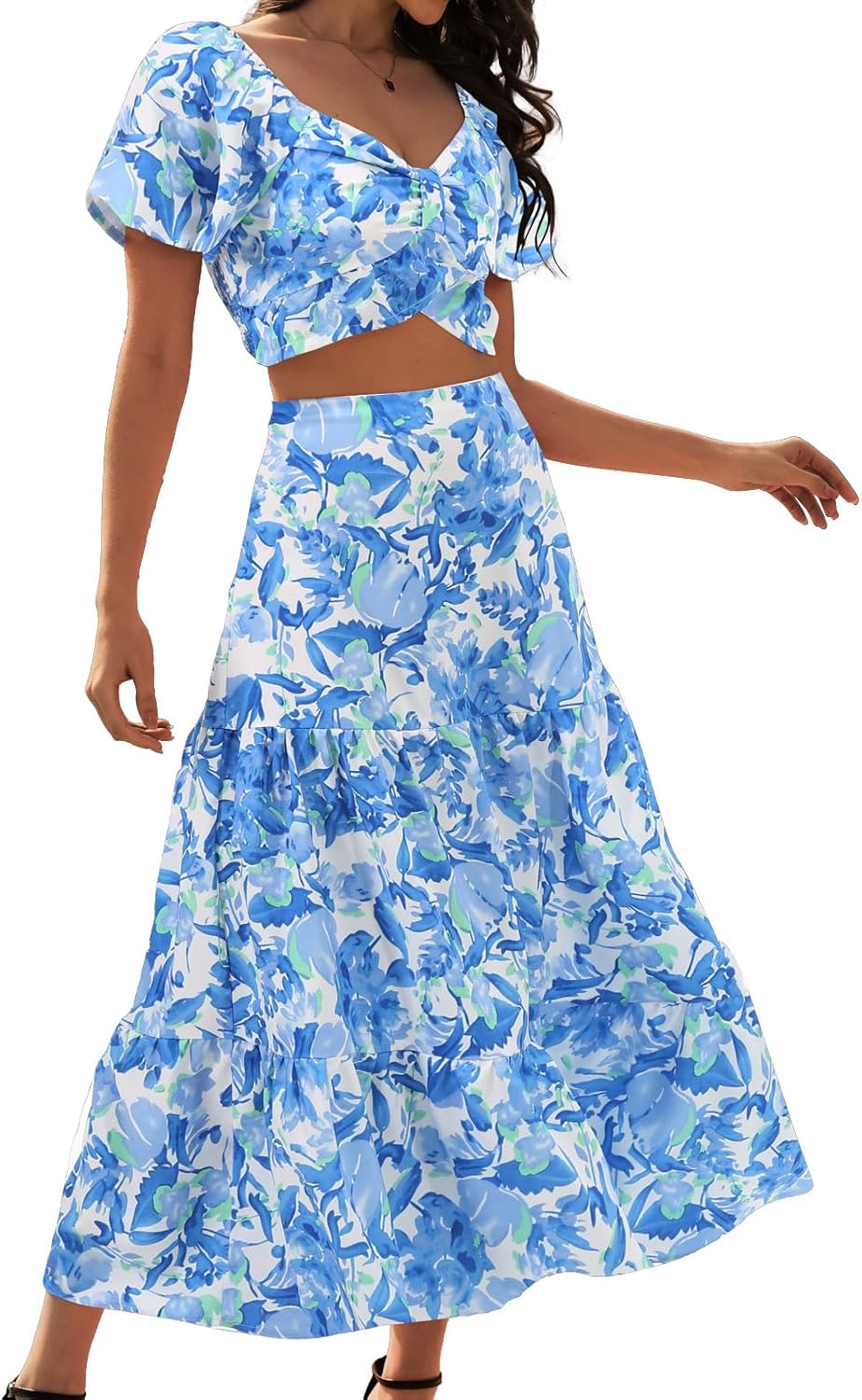Floral Skirt Set Outfits Suit for Women - Casual Boho Dress