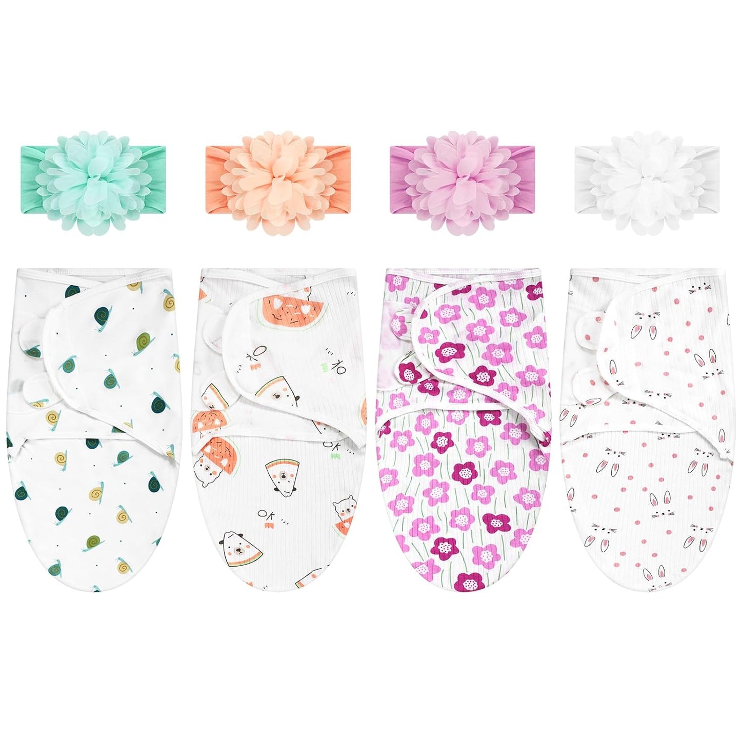 4 Pack Newborn Preemie Swaddle with Headband Set for NICU