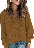 Dokotoo Womens Crewneck Hollow Cable Knit Pullover - Cute Everyday
