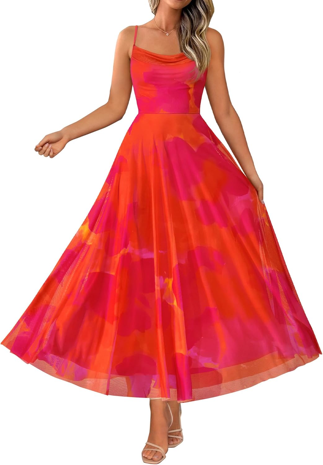 Floral Maxi Dress for Women - Elegant Spaghetti Strap Design