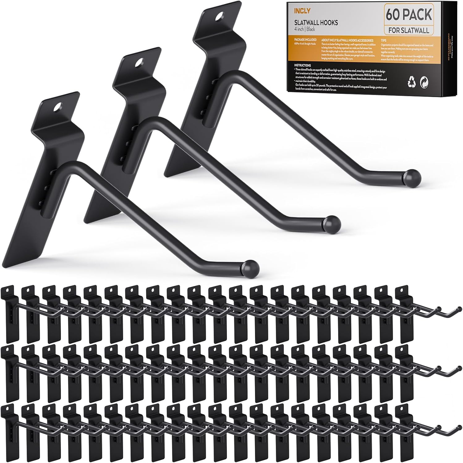 Heavy Duty 4 Inch Slatwall Hooks for Garage and Retail Storage