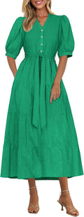 Summer Dresses for Women 2025 V Neck Ruffle A Line Belted Long Flow