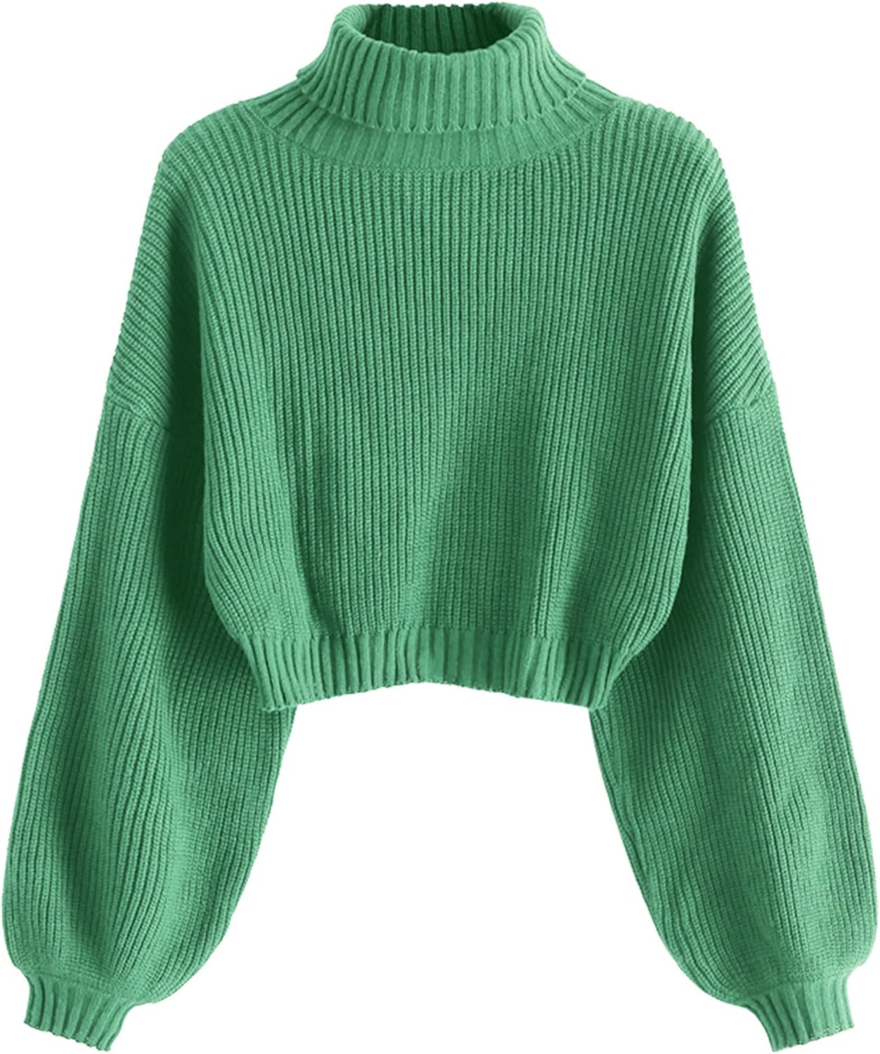 Cropped Turtleneck Sweater for Women with Lantern Sleeves