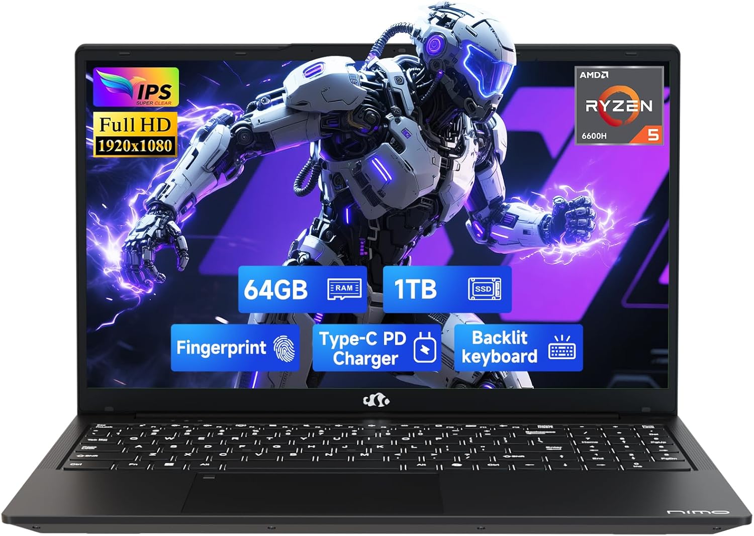 NIMO 15.6 FHD Gaming Laptop with Ryzen 5 and 64GB RAM