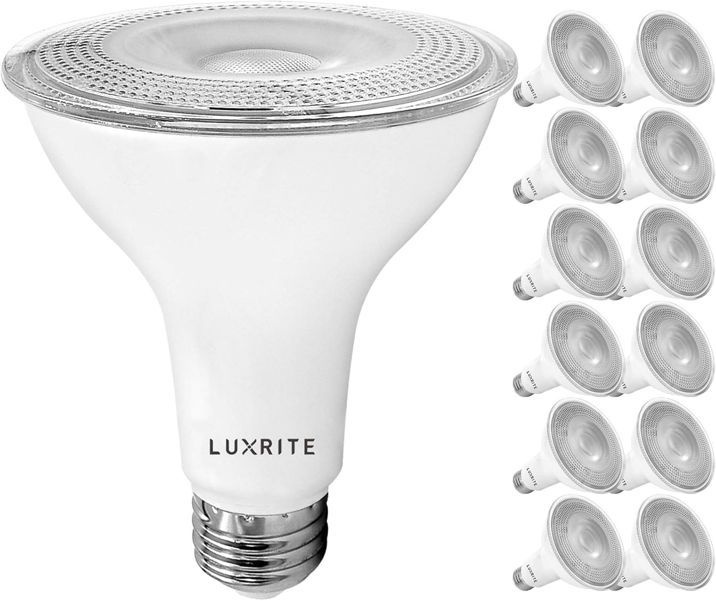 LUXRITE 12 Pack LED PAR30 Flood Light Bulb for Indoor Outdoor Use