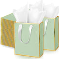 Sage Green Metallic Gift Bags 50 Pack with Tissue Paper - Elegant
