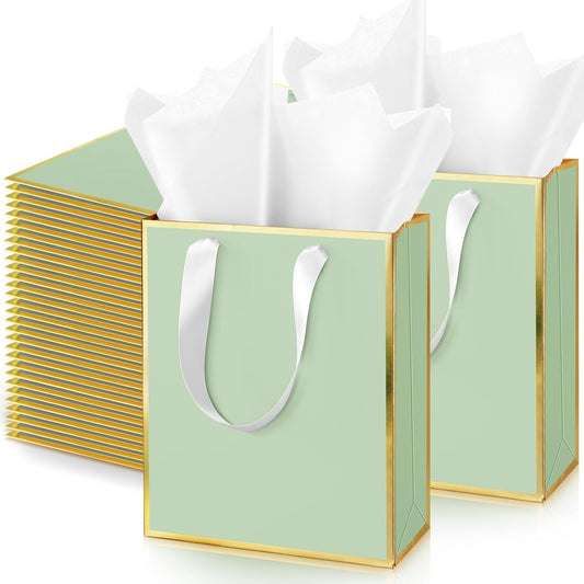 Yeaqee 50 Pack Metallic Gift Bags with Tissue Paper for Events