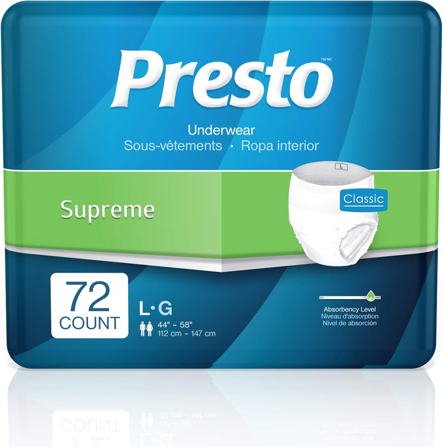 Presto Supreme Breathable Incontinence Underwear - Odor Eliminator - Large - 72 ct