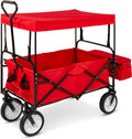 Collapsible Folding Outdoor Utility Wagon with Removable Canopy - Red