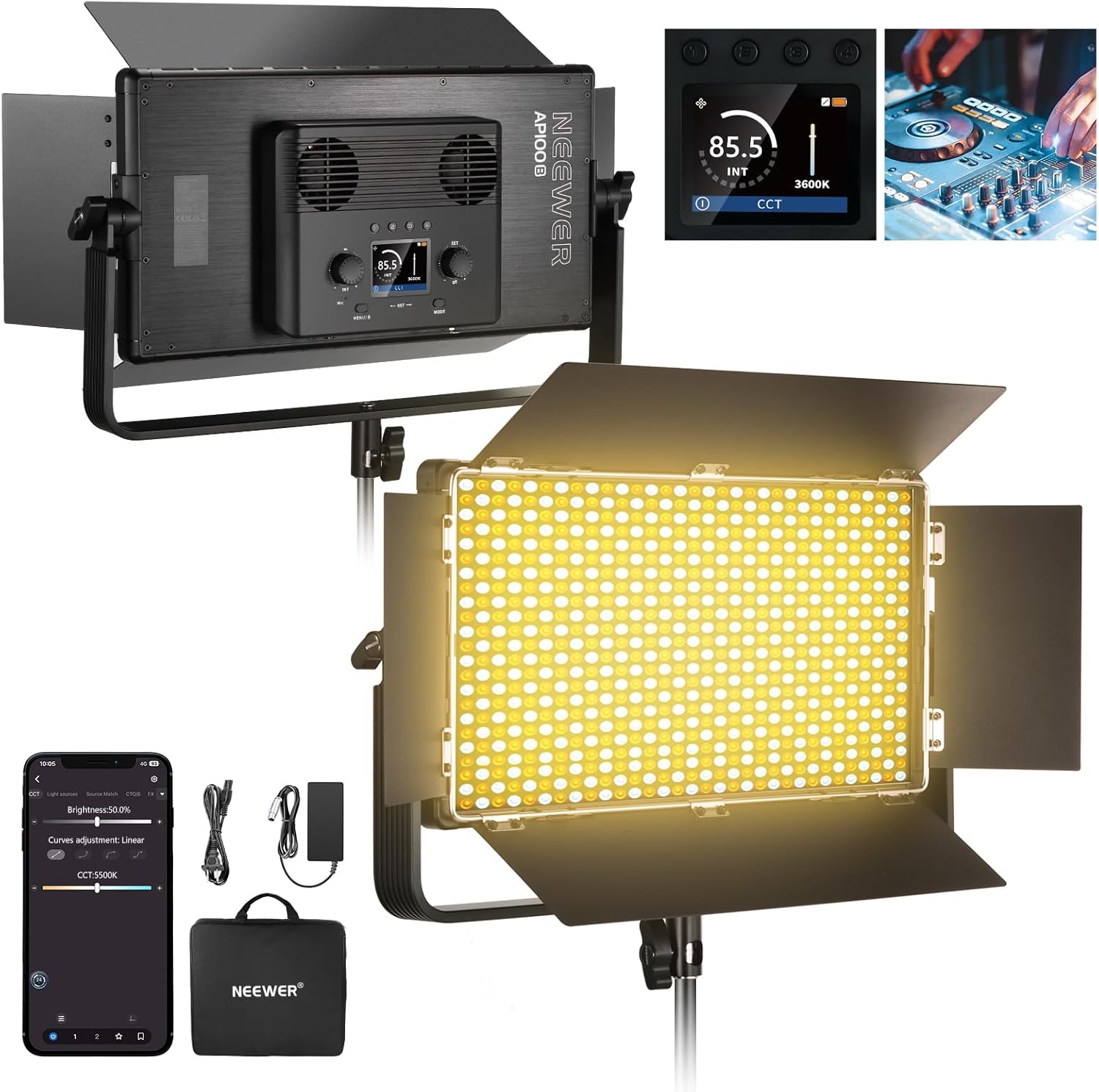 NEEWER 100W Bi Color LED Panel Light Kit for Studio Photography