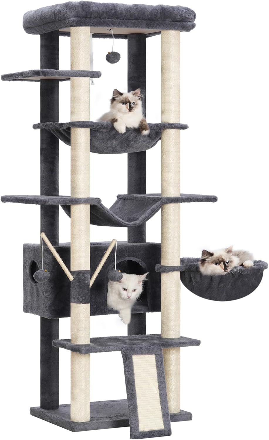 Heybly Cat Tree for Indoor Cats with Large Platform and Hammocks