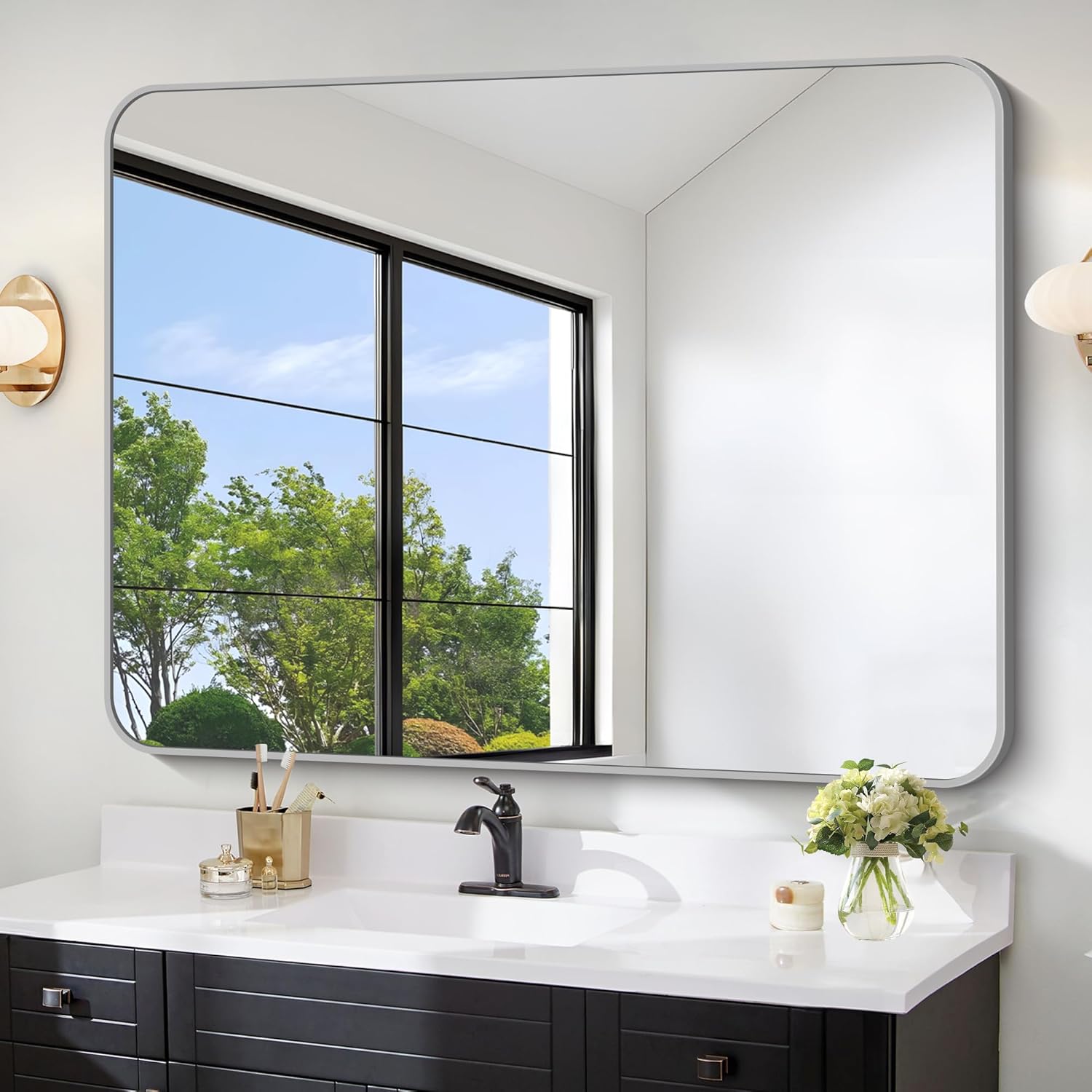 Large Rectangular 36x48 Inch Silver Bathroom Mirror for Decor