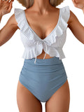 One Piece Swimsuit for Women Tummy Control Ruffle V Neck (Style 8TDV)